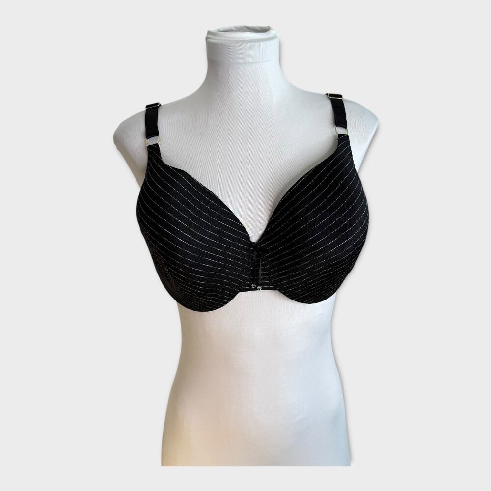 Ashley Graham Icon Contour Underwire Black Pinstripe Bra 42DDD